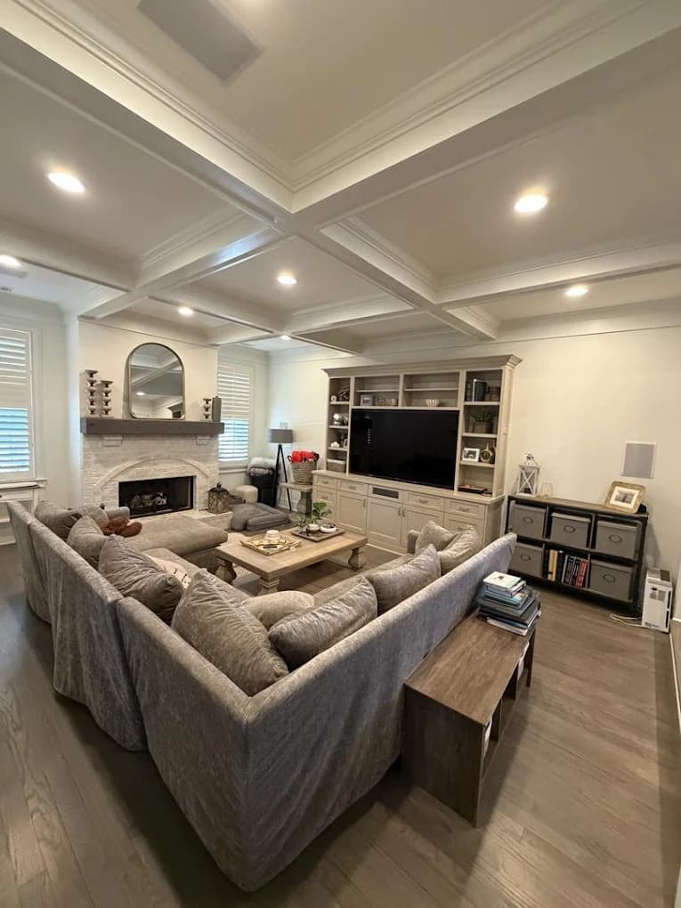 Coffered ceiling living room painted by OVO Painting in Atlanta