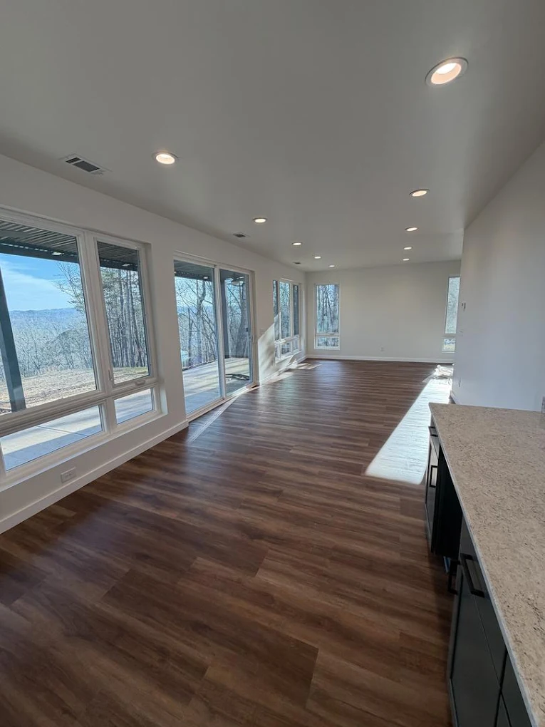 Open concept living room with fresh interior paint